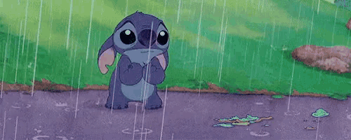 a cartoon character standing in the rain with the words hiks hiks hiks written below him