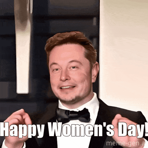 a man in a tuxedo and bow tie says " happy women 's day "