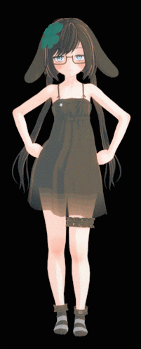 a girl with glasses and a flower on her head is standing with her hands on her hips