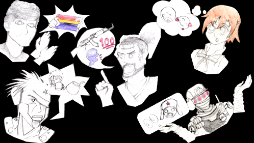 a drawing of a man with a gun and the number 100 in a thought bubble