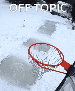 a picture of a basketball hoop in the snow with the words off topic above it