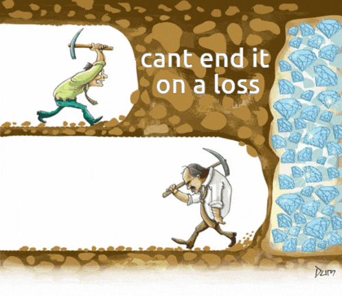 a cartoon shows a man with a pickaxe and the words cant end it on a loss behind him