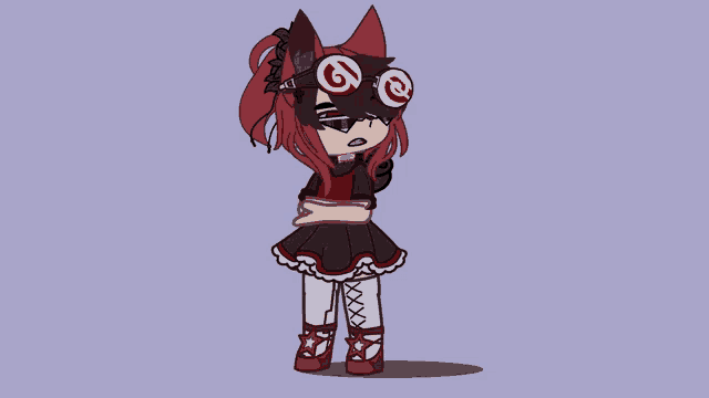 a drawing of a girl with red hair and a mask on