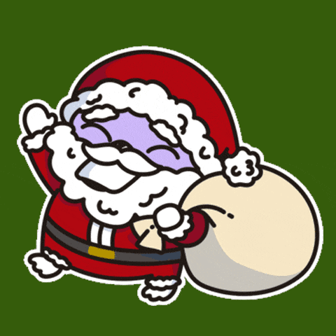 a cartoon drawing of santa claus holding a bag of presents