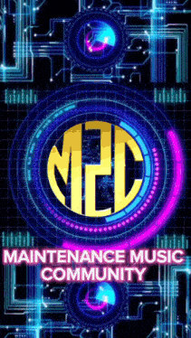 a poster for the maintenance music community with a yellow m2d logo in the center