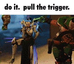 a video game character with the words do it pull the trigger on the bottom