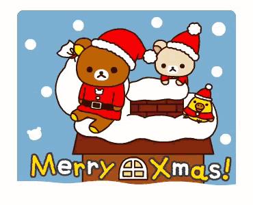 a merry xmas greeting card with two teddy bears