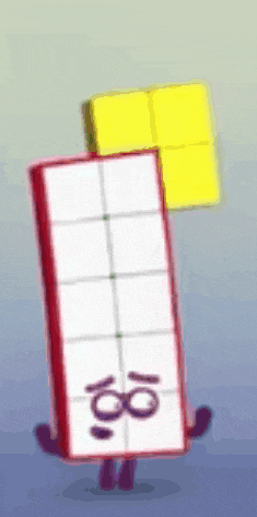 a red and white block with the number eight on it .