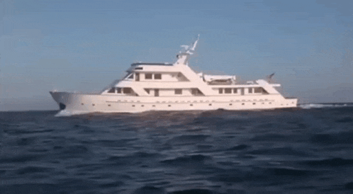 a white yacht is floating on top of a body of water .