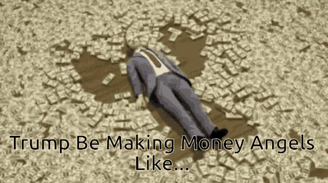 a man in a suit is laying in a pile of money