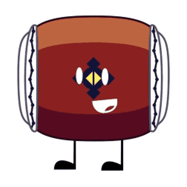 a cartoon drawing of a drum with a face on it