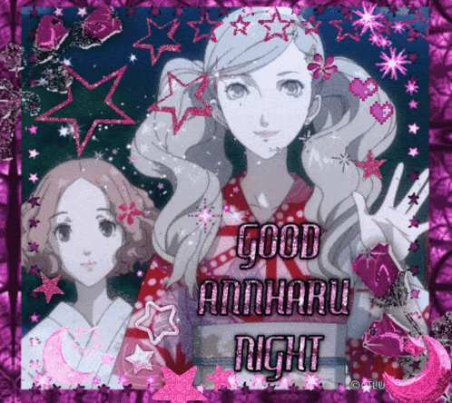 a picture of two anime girls with the words good annaru right on it