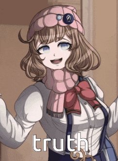 a girl with a scarf around her neck and the word truth below her