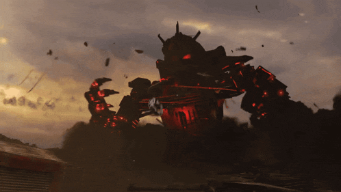 a giant robot with a red light coming out of its mouth