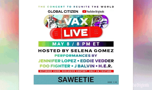 a poster for a concert called vax live hosted by selena gomez