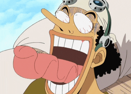 a cartoon character with a long nose is laughing with his tongue out