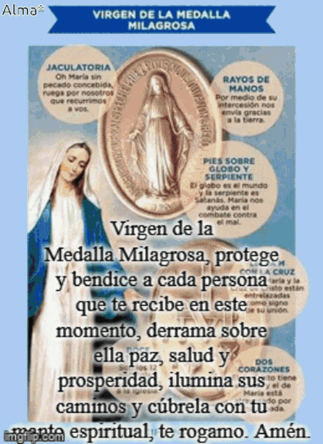 a poster that says virgen de la medalla milagrosa at the top