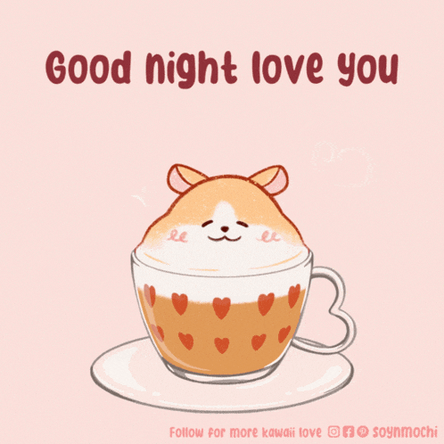 a drawing of a hamster in a cup of coffee with the words " good night love you " below it