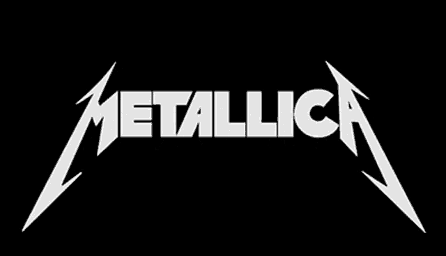 metallica logo on a black background with a white lightning bolt