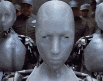 a group of mannequins are standing next to each other with one wearing a blue hat that says police