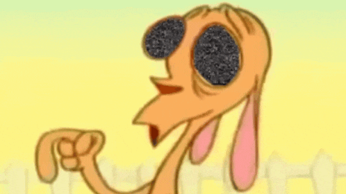 a close up of a cartoon character wearing sunglasses on a yellow and green background .