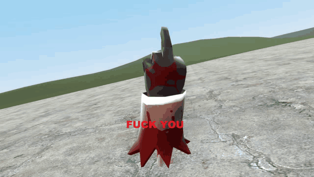 a bloody hand is giving the middle finger and the words fuck you are on the ground