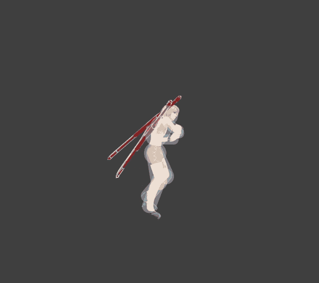 a drawing of a person holding a sword with purple and red circles around him
