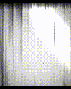 a pixelated image of a white curtain with a window behind it