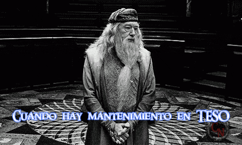 a black and white photo of a man with the words cuando hay mantenimiento en teso