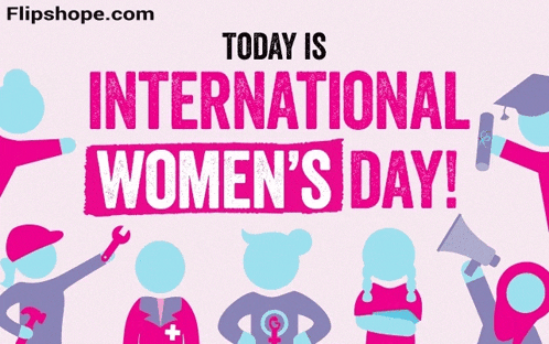 a poster for international women 's day shows a group of people