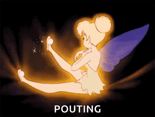 a cartoon of tinkerbell with the word pouting written below her