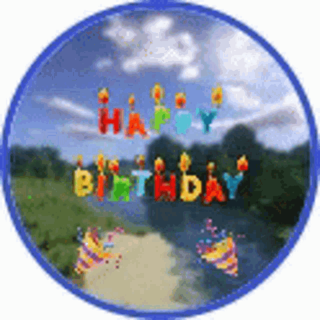a picture of a river with the words happy birthday written on it
