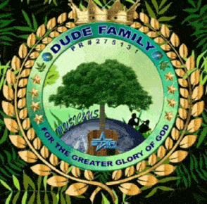 dude family for the greater glory of god logo with a tree in the center