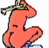 a pixel art drawing of a person with a sword in their hand .