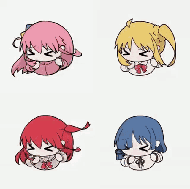 a set of four anime girls with different hairstyles .