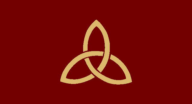 a gold celtic knot is on a red background