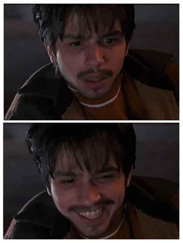 two pictures of a man with a beard and mustache
