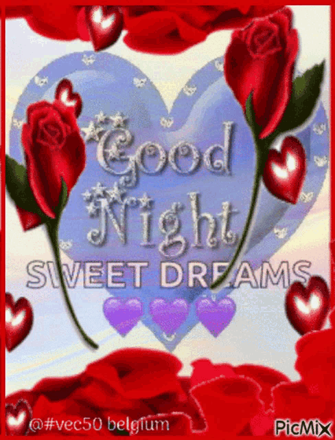 a good night sweet dreams greeting card with red roses