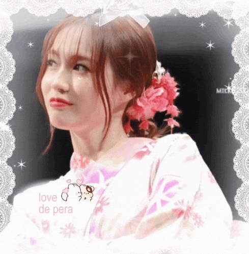 a picture of a girl with the words love de pera on the bottom right