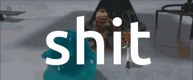 a cartoon scene with the word shit in white
