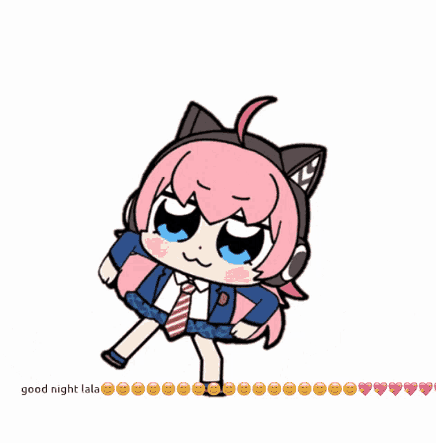 a cartoon drawing of a girl with headphones and a cat ear says good night lala