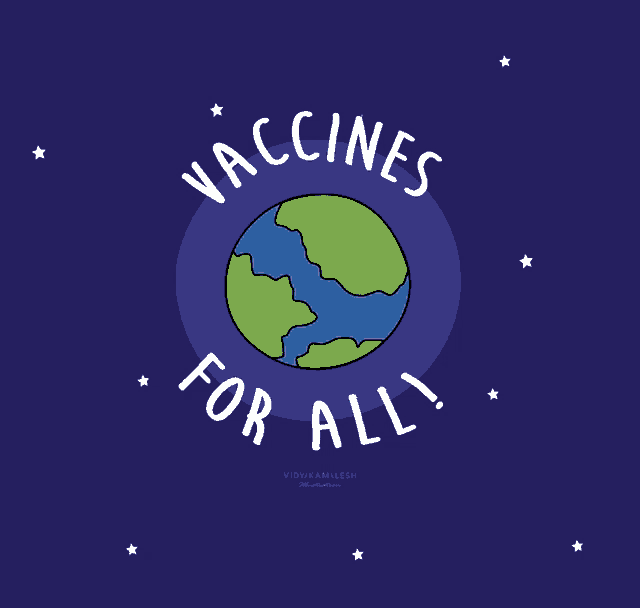 a poster that says vaccines for all with a picture of the earth