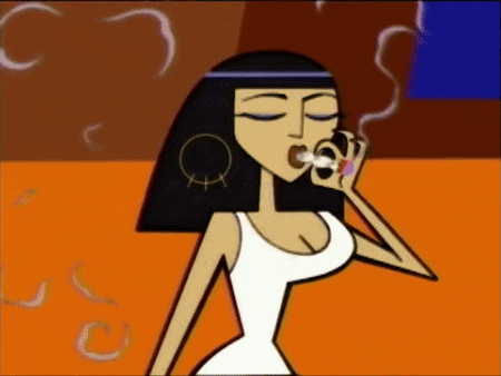 a cartoon of a woman smoking a cigarette with her eyes closed