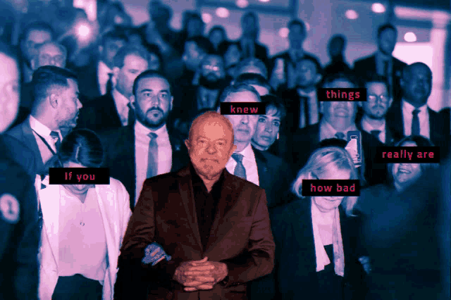 a man in a suit stands in front of a crowd of people with the words things knew really are and how bad