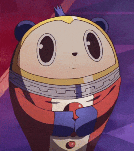 a close up of a cartoon character holding a red apple