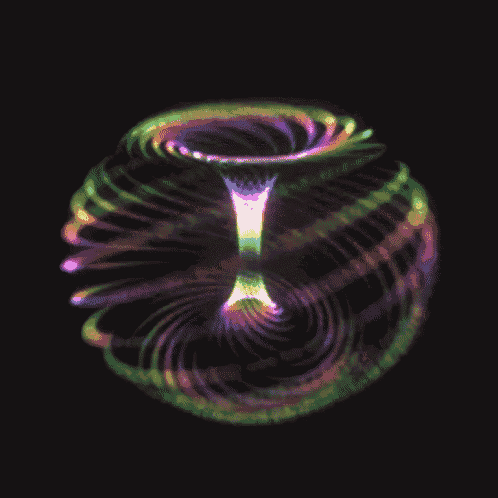 a colorful swirl that looks like a tornado is on a black background