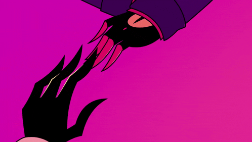 a cartoon drawing of a person holding another person 's hand with a purple background .