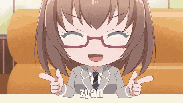a cartoon girl with glasses and the name zyan