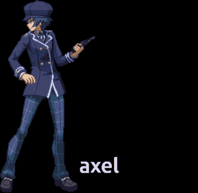 a pixel art of axel holding an umbrella in his hand