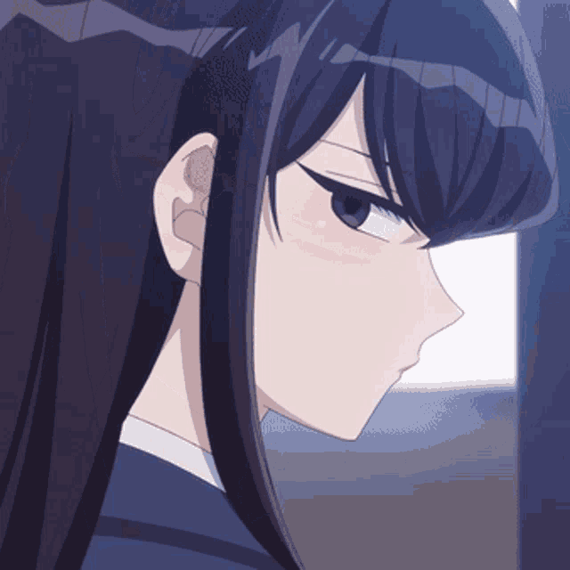 a close up of a girl with purple hair